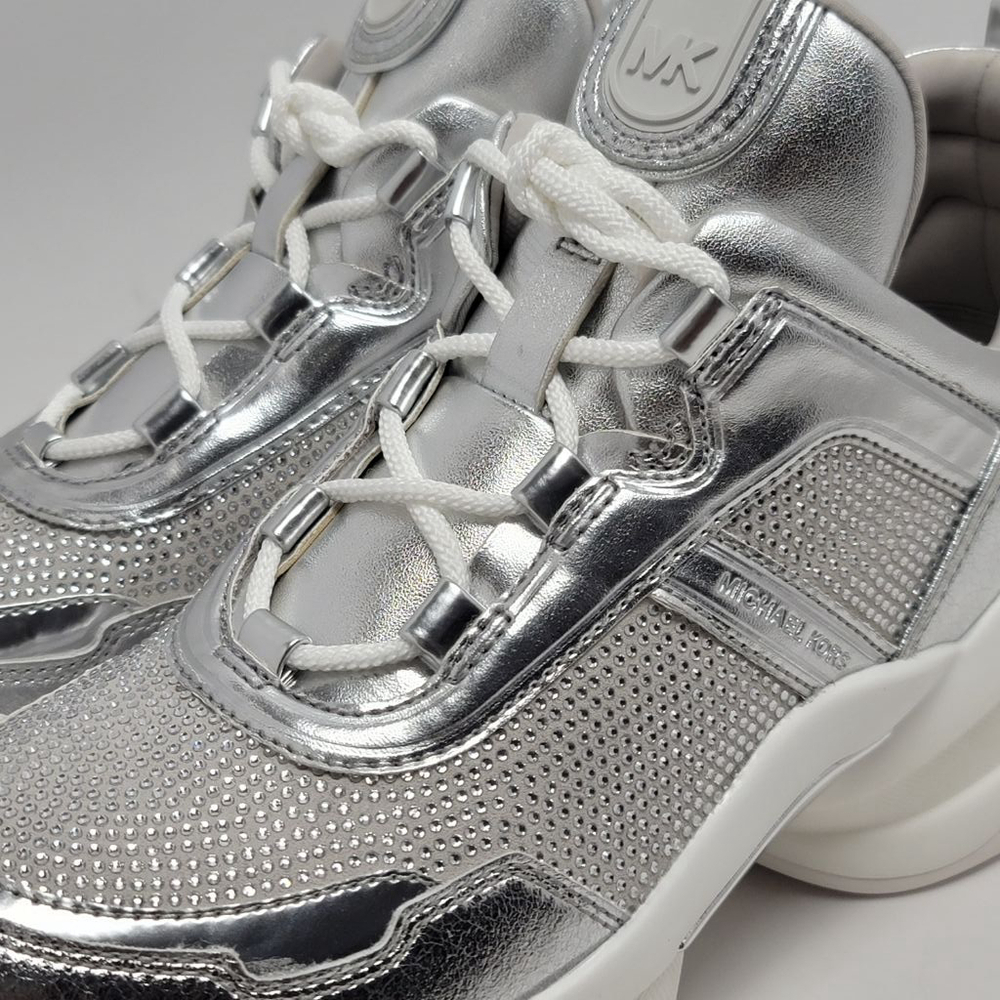 Michael Kors Olympia Extreme Trainer Sneakers Size 9M Crystal Metallic Silver - Picture 8 of 15